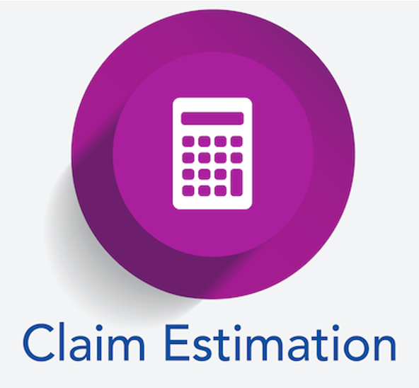 Claim estimation logo with calculator icon on a purple circle