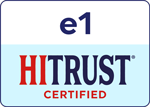 a blue and white logo with e1 and HITRUST certified written on it