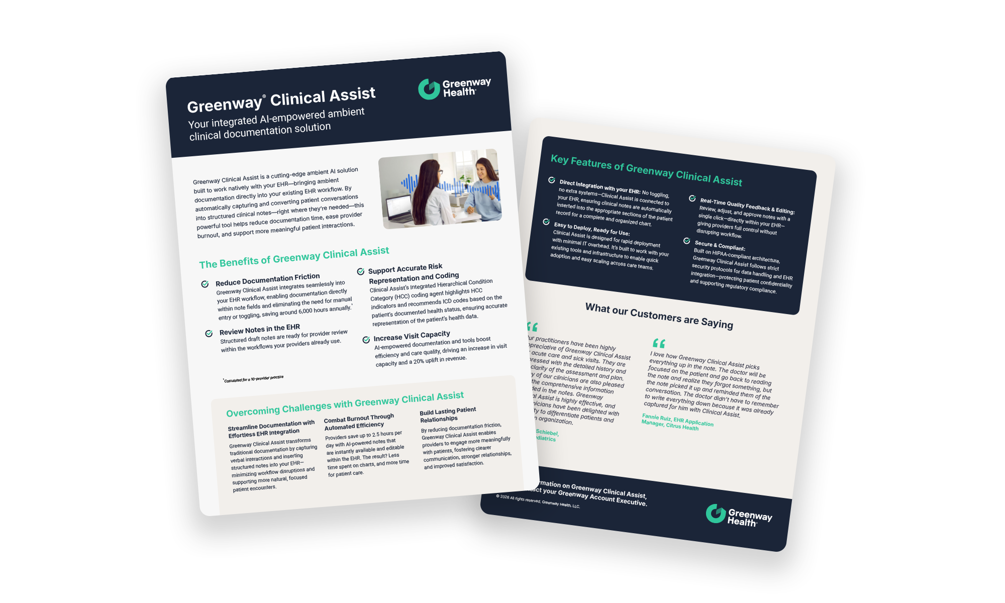 2 pages of the greenway clinical assist brochure