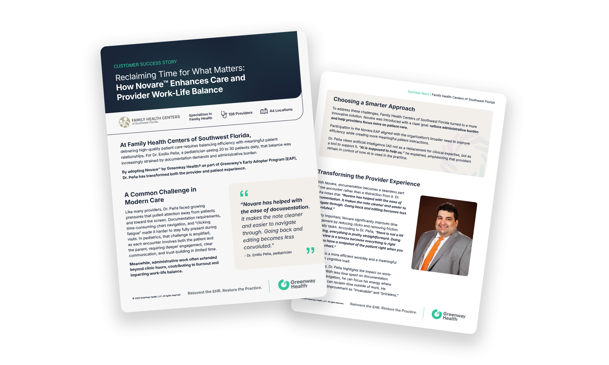 image of 2 pages of a success story on a plain background