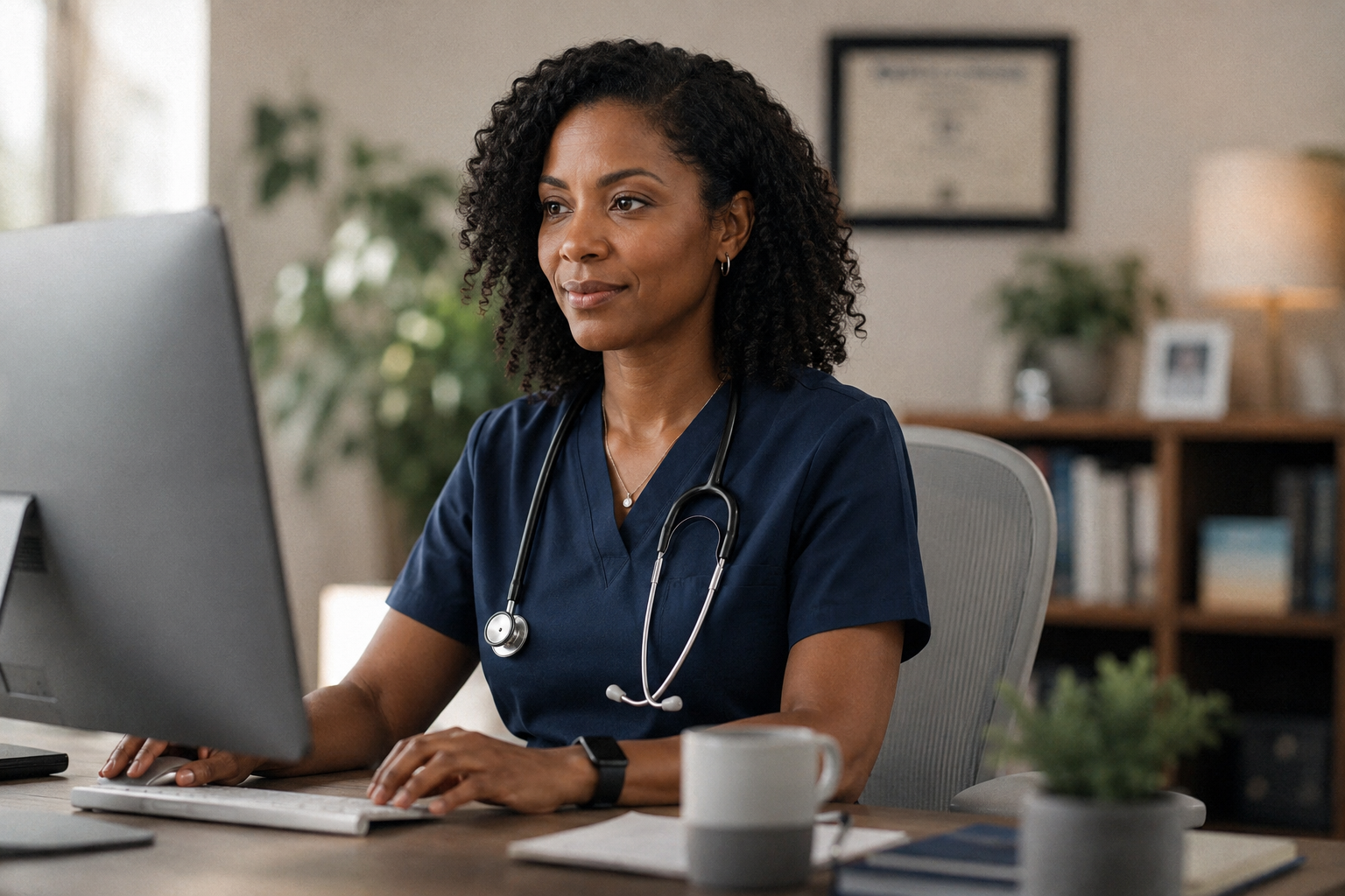 Medical practice management software on screen